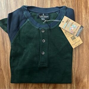 Men’s Tailor Vintage Navy Green AiroTec Henley Long Sleeve Shirt Sz S